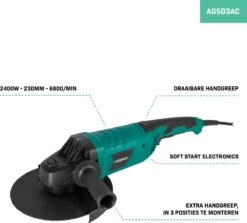VONROC Haakse Slijper 2400W – 230mm – Soft Start – Draaibare Handgreep – Incl. Extra Handgreep En 3m Rubberen Kabel -Makita || Merkloos || Stanley Verkoopwinkel 1200x1081 4