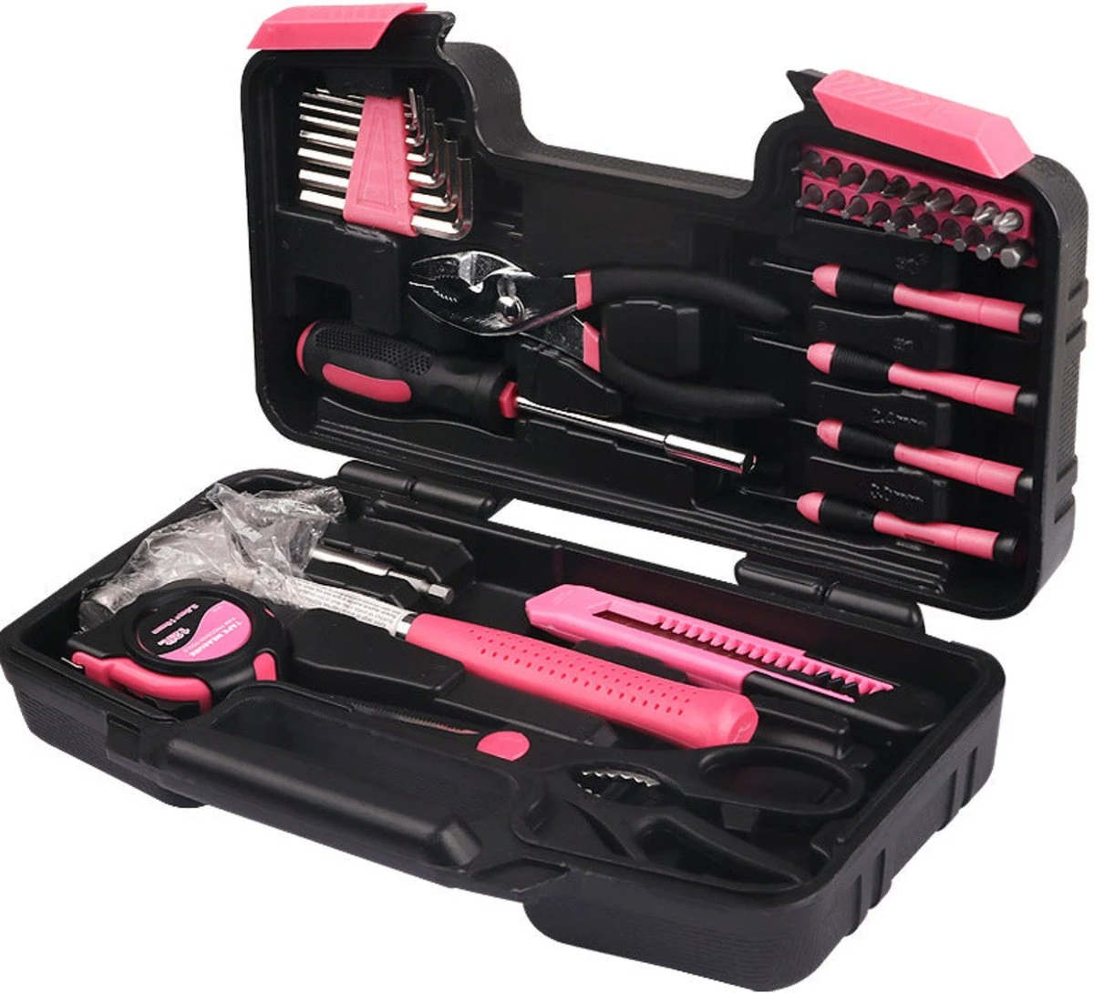 Toolsforwoman-Gereedschapkoffer Voor Vrouwen-Roze-39 Delig-gereedschap-hobby-sinterklaas Cadeau-kerstcadeau 1 Toolsforwoman-Gereedschapkoffer Voor Vrouwen-Roze-39 Delig-gereedschap-hobby-sinterklaas Cadeau-kerstcadeau