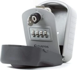 Custos Sleutelkluis Met Noodsleutel - 13.5x8.6x4.7 Cm - Kluisje Met Cijferslot Code - Voor Buiten En Binnen - Sleutelkast Kluis - Waterbestendig - Grijs