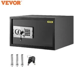 Vevor Kluis Brandwerend - Elektronisch - Cijferslot - Sleutel - Muurbevestiging - 31L - 46x41x27 Cm - 10KG - Staal - Zwart