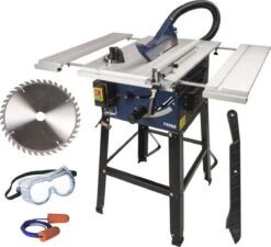 FERM TSM1033 Zaagtafel Ø250mm (T40) - 1800W - Uitschuifbaar Aluminium Werkblad - In Hoogte En Hoek Verstelbaar Zaagblad - Incl. TCT T40 250mm Zaagblad