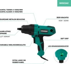 VONROC Slagmoersleutel 450W - 350Nm - 1/2” Opname - Incl. 4 Moerdoppen - 3m Kabel - Soft Grip – Geschikt Voor Banden Verwisselen -Makita || Merkloos || Stanley Verkoopwinkel 1200x1093 9