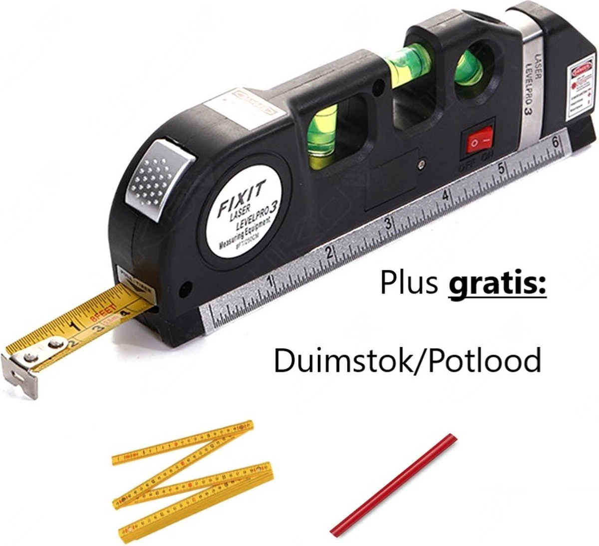 Laserwaterpas – 3 Verschillende Lasers – Inclusief Rolmaat 2,50 Cm - Klussen - Waterpas Met Laser - Torpedo Waterpas 1 Laserwaterpas – 3 Verschillende Lasers – Inclusief Rolmaat 2,50 Cm - Klussen - Waterpas Met Laser - Torpedo Waterpas