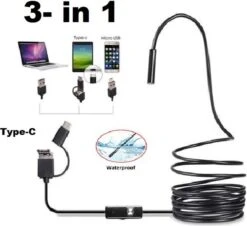 Endoscoop Camera | Inspectiecamera | Voor Android Telefoon - 1 Meter Micro USB Met Usb-C Adapter Naar Usb Man -8 Mm Kop HD