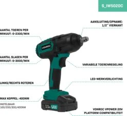 VONROC Accu Slagmoersleutel 20V – 4 Standen: 100/200/300/400Nm - Incl. 4 Moerdoppen – Geschikt Voor Het Verwisselen Van Wielbouten En -moeren - Incl. 2.0Ah Accu En Snellader 10 VONROC Accu Slagmoersleutel 20V – 4 Standen: 100/200/300/400Nm - Incl. 4 Moerdoppen – Geschikt Voor Het Verwisselen Van Wielbouten En -moeren - Incl. 2.0Ah Accu En Snellader -Makita || Merkloos || Stanley Verkoopwinkel 1200x1101 8