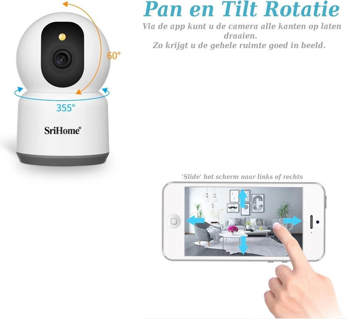 5Ghz 4MP Wifi IP Camera PTZ Bewakingscamera/babycamera Met Nachtvisie En SriHome App 6 5Ghz 4MP Wifi IP Camera PTZ Bewakingscamera/babycamera Met Nachtvisie En SriHome App - Afbeelding 6