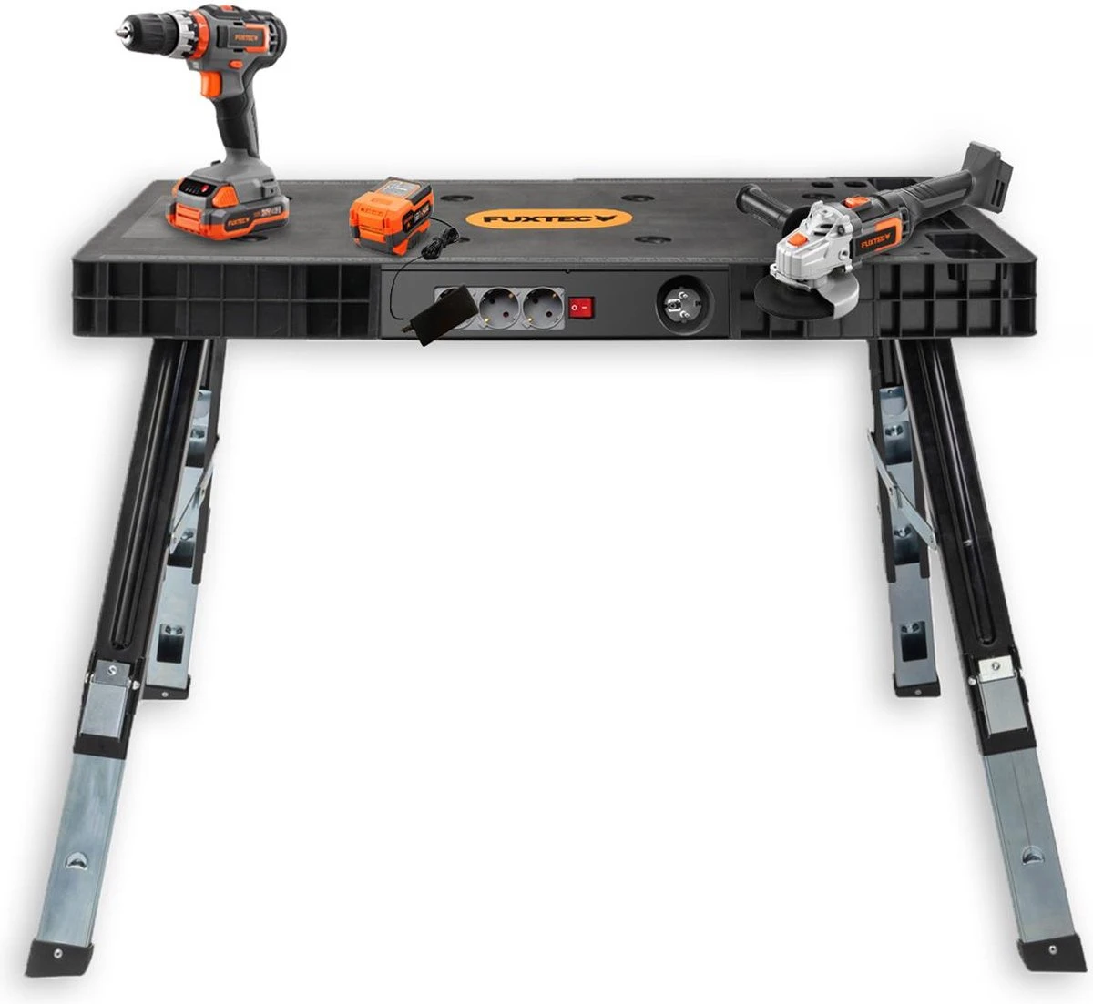 FUXTEC Werkbank - 5in1 - Universele Werkbank, Werkplatform, Steiger, Zaagbok, Transportrol En Werkplaatsrolbord In één - FX-WB 2 FUXTEC Werkbank - 5in1 - Universele Werkbank, Werkplatform, Steiger, Zaagbok, Transportrol En Werkplaatsrolbord In één - FX-WB - Afbeelding 2