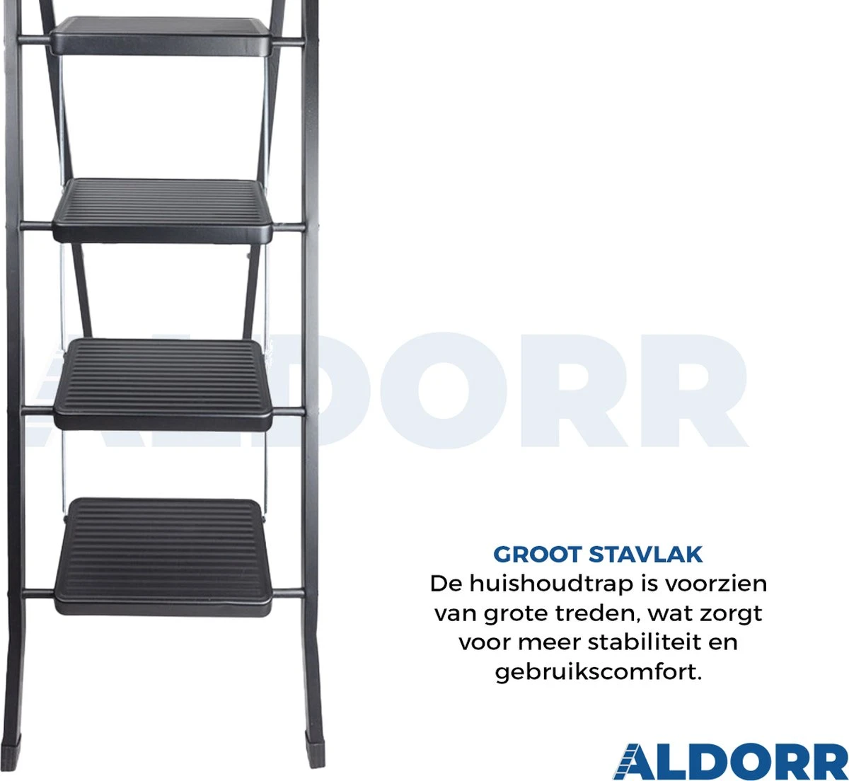 ALDORR Huishoudtrap 4 Treden - Keukentrap Inklapbaar - Zwart - PP-Antislip - Max. Werkhoogte 93cm 2 ALDORR Huishoudtrap 4 Treden - Keukentrap Inklapbaar - Zwart - PP-Antislip - Max. Werkhoogte 93cm - Afbeelding 2
