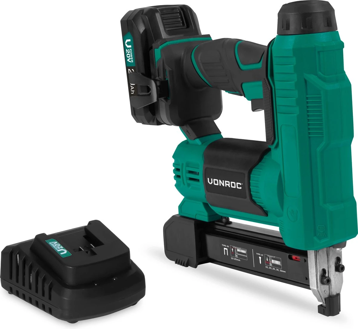 VONROC Accu Tacker – VPower 20V – Incl. 1000 Nieten & 1000 Spijkers – Incl. 2.0Ah Accu En Snellader 1 VONROC Accu Tacker – VPower 20V – Incl. 1000 Nieten & 1000 Spijkers – Incl. 2.0Ah Accu En Snellader
