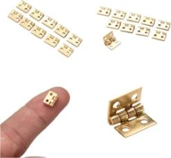 FSW-Products - 20 Stuks - Mini Scharnieren – Met Spijkertjes - Vaste Pen - Scharnier - RVS - Goud - 8x10mm - Deurscharnier - Kastscharnier - Vermessingd