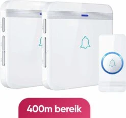 AVANTEK Draadloze Deurbel Met 2 Ontvangers - Wit - Bereik 400 Meter - Waterdicht - Zonder Batterijen - 52 Melodieën