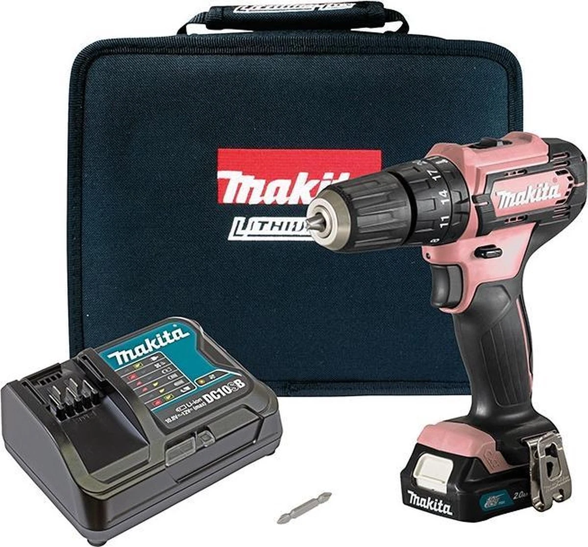 Makita HP333DSAP 12V Li-Ion Accu Klopboor-/schroefmachine Set (1x 2Ah Accu) In Tas - PINK 2 Makita HP333DSAP 12V Li-Ion Accu Klopboor-/schroefmachine Set (1x 2Ah Accu) In Tas - PINK - Afbeelding 2
