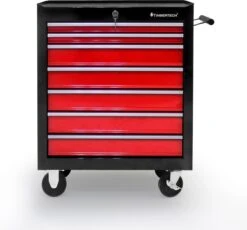 Timbertech - Afsluitbare Werkplaatswagen Op Wielen Met Parkeerrem - Exclusief Gereedschappen - 7 Laden Met Inleg - Gereedschapswagen - Montagewagen - Trolley Voor Diverse Gereedschappen - Staal - Rood/Zwart -Makita || Merkloos || Stanley Verkoopwinkel 1200x1118