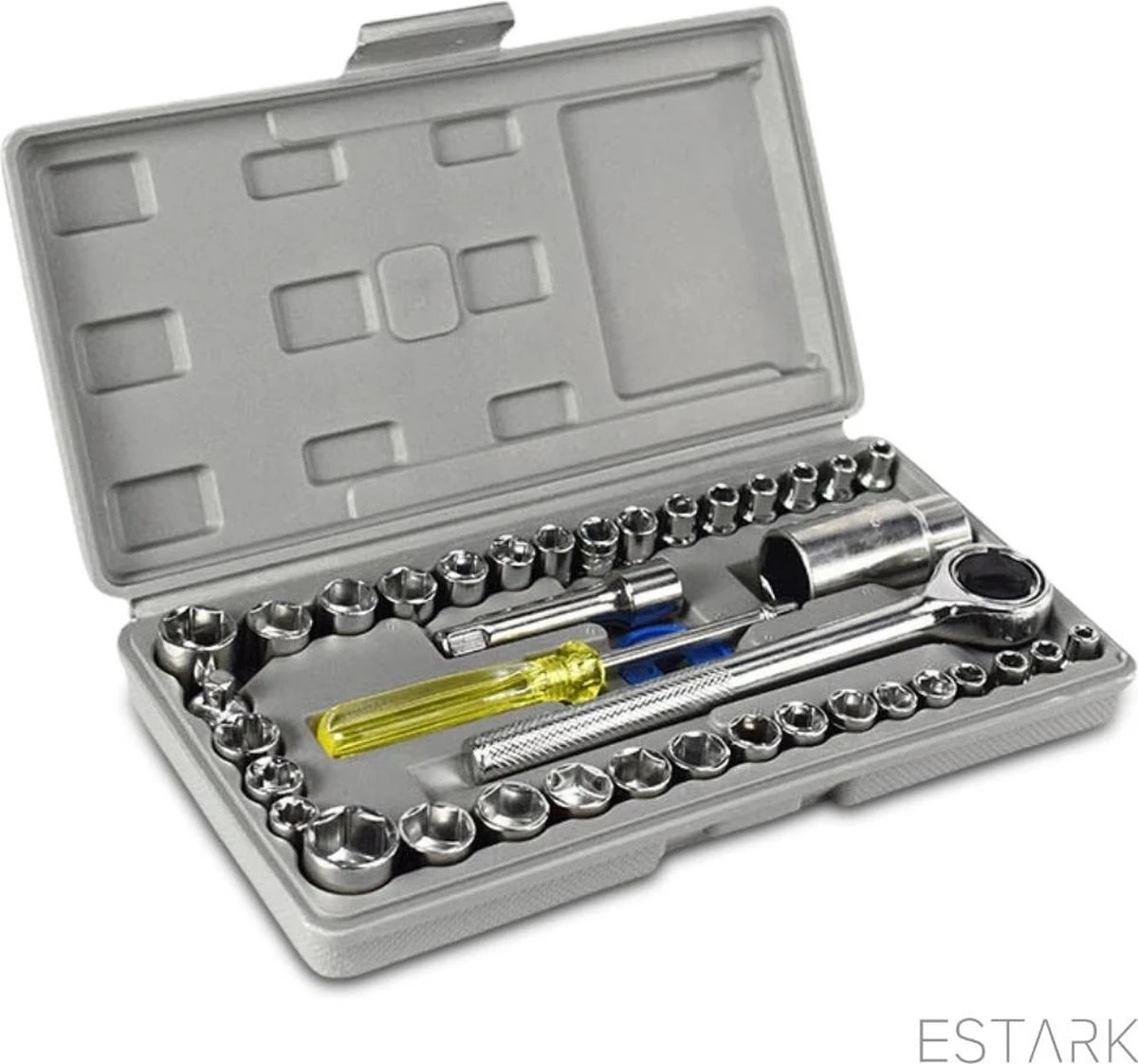 ESTARK® Professionele XL 40-Delige Dopsleutel Set - Met Momentsleutel Ratel & Verlengstuk - Doppenset Doppendoos Torx/Inbus/Hex/Kruiskop/Philips Bit Doppen Set - Ratelset - Met Snelwisselsysteem - 1/4" & 1/2" Inch Doppenset 7 ESTARK® Professionele XL 40-Delige Dopsleutel Set - Met Momentsleutel Ratel & Verlengstuk - Doppenset Doppendoos Torx/Inbus/Hex/Kruiskop/Philips Bit Doppen Set - Ratelset - Met Snelwisselsysteem - 1/4" & 1/2" Inch Doppenset - Afbeelding 7