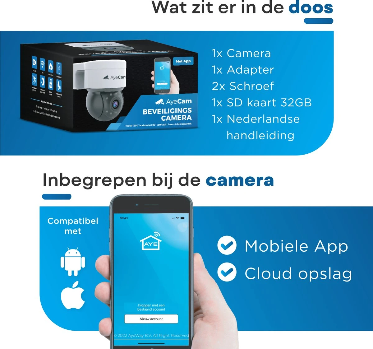AyeCam Beveiligingscamera Buiten - 360PRO - FULL HD - Bewakingscamera - Incl. 32GB SD 6 AyeCam Beveiligingscamera Buiten - 360PRO - FULL HD - Bewakingscamera - Incl. 32GB SD - Afbeelding 6