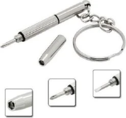 Merkloos Bril Schroevendraaier - 3 In 1 - Sleutelhanger - Schroeven - Zilverkleurig