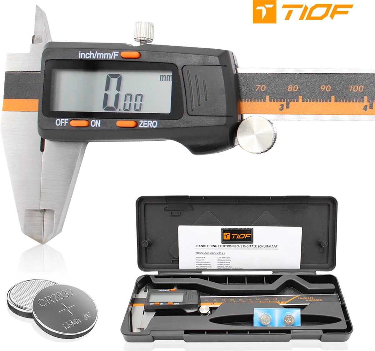 TIOF Digitale Schuifmaat - Opbergcase – Incl. 3 Batterijen – 150 Mm – LCD – RVS 1 TIOF Digitale Schuifmaat - Opbergcase – Incl. 3 Batterijen – 150 Mm – LCD – RVS