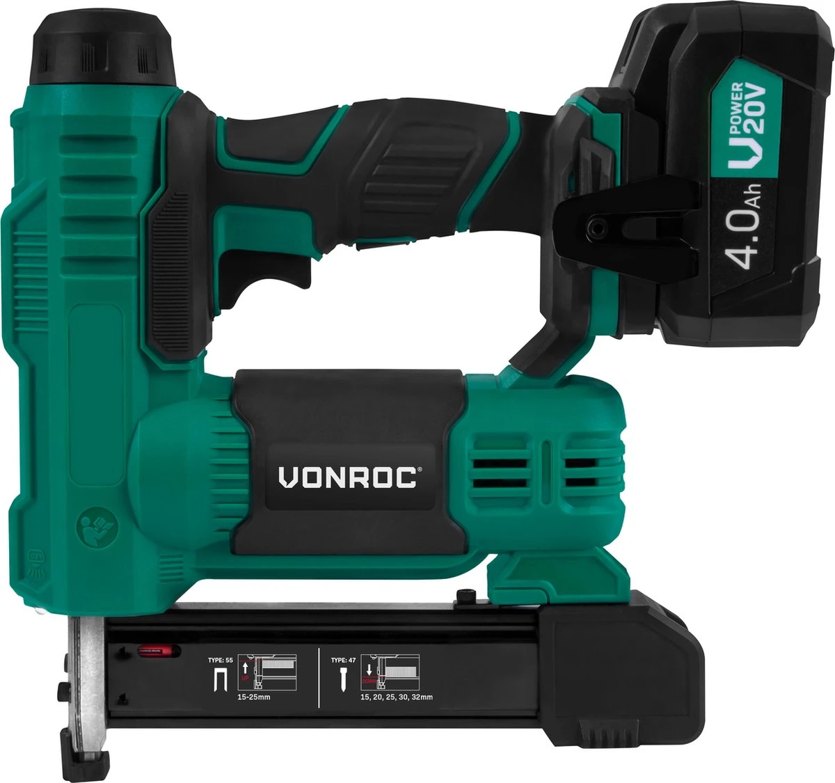 VONROC Accu Tacker – VPower 20V – Incl. 1000 Nieten & 1000 Spijkers – Incl. 4.0Ah Accu En Snellader 2 VONROC Accu Tacker – VPower 20V – Incl. 1000 Nieten & 1000 Spijkers – Incl. 4.0Ah Accu En Snellader - Afbeelding 2
