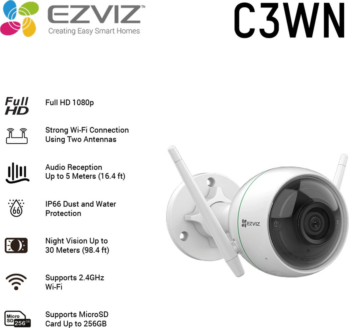 EZVIZ C3WN IP-beveiligingscamera Buiten 1920 X 1080 Pixels Plafond/muur 3 EZVIZ C3WN IP-beveiligingscamera Buiten 1920 X 1080 Pixels Plafond/muur - Afbeelding 3