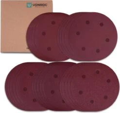 VONROC Schuurpapier Set – 225MM – 25 Stuks – Voor Schuurmachines – Incl. Klittenbandbevestiging