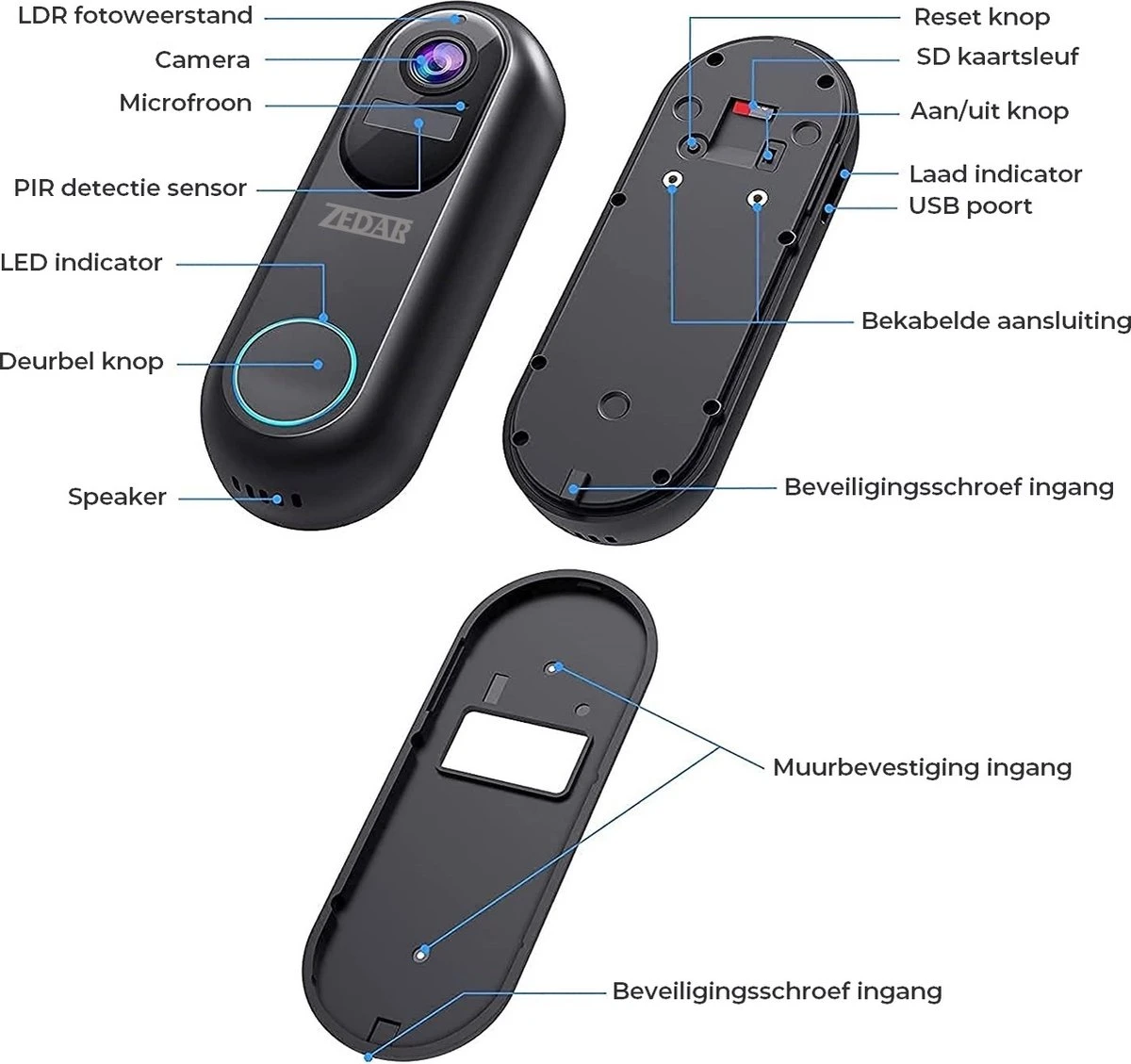 Video Deurbel Met Camera En Wifi - Draadloos Op Accu Met 1080P Inclusief Draadloze Gong (t-ring Geluid) En 32GB SD-kaart (slimme Deurbel) Van Zedar 8 Video Deurbel Met Camera En Wifi - Draadloos Op Accu Met 1080P Inclusief Draadloze Gong (t-ring Geluid) En 32GB SD-kaart (slimme Deurbel) Van Zedar - Afbeelding 8