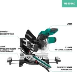 VONROC Compacte Afkortzaag - Kapzaag - Verstekzaag 2200W - Ø216mm – 5200 /min – Demonteerbare Verstekarm - Trekfunctie - Verstelbare Tafelverbreders – Kantelbaar (0-45°) – Lengtestop – Diepteregeling - Laser & LED – Incl. Zaagblad & Werkstukklem -Makita || Merkloos || Stanley Verkoopwinkel 1200x1129 9