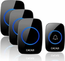 Merkloos Draadloze Deurbel - 3 Ontvangers - Regelbaar Volume – 60 Melodieën – Oplichtende LED’s – Batterij Inbegrepen - Zwart