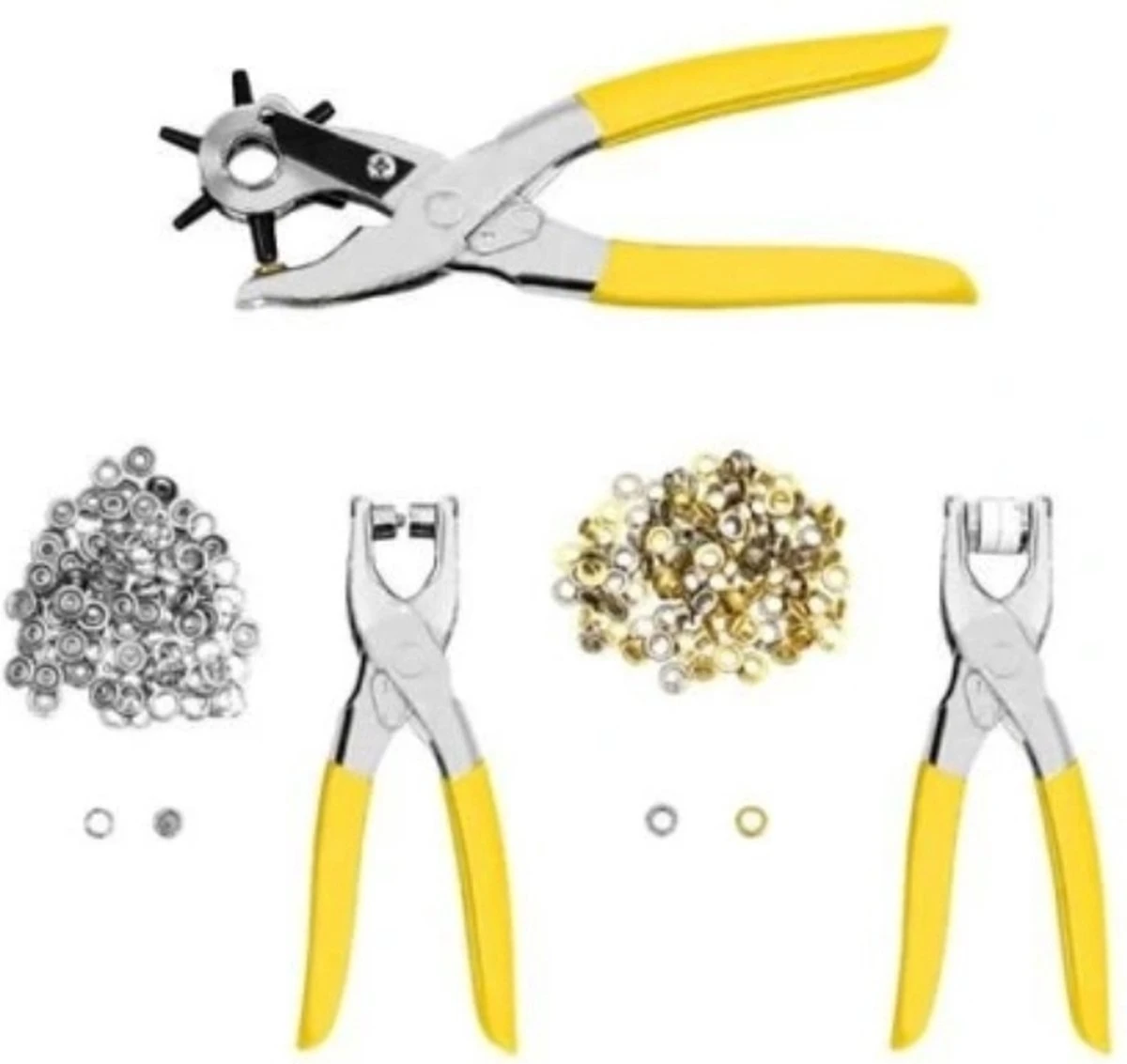 Ariko Revolvertang 203-delige Set - Ponstang - Oogjestang - Ringetjestang - Gaatjestang - Zeilringtang - Drukknooptang - Riemen & Leer - Met Benodigdheden 1 Ariko Revolvertang 203-delige Set - Ponstang - Oogjestang - Ringetjestang - Gaatjestang - Zeilringtang - Drukknooptang - Riemen & Leer - Met Benodigdheden