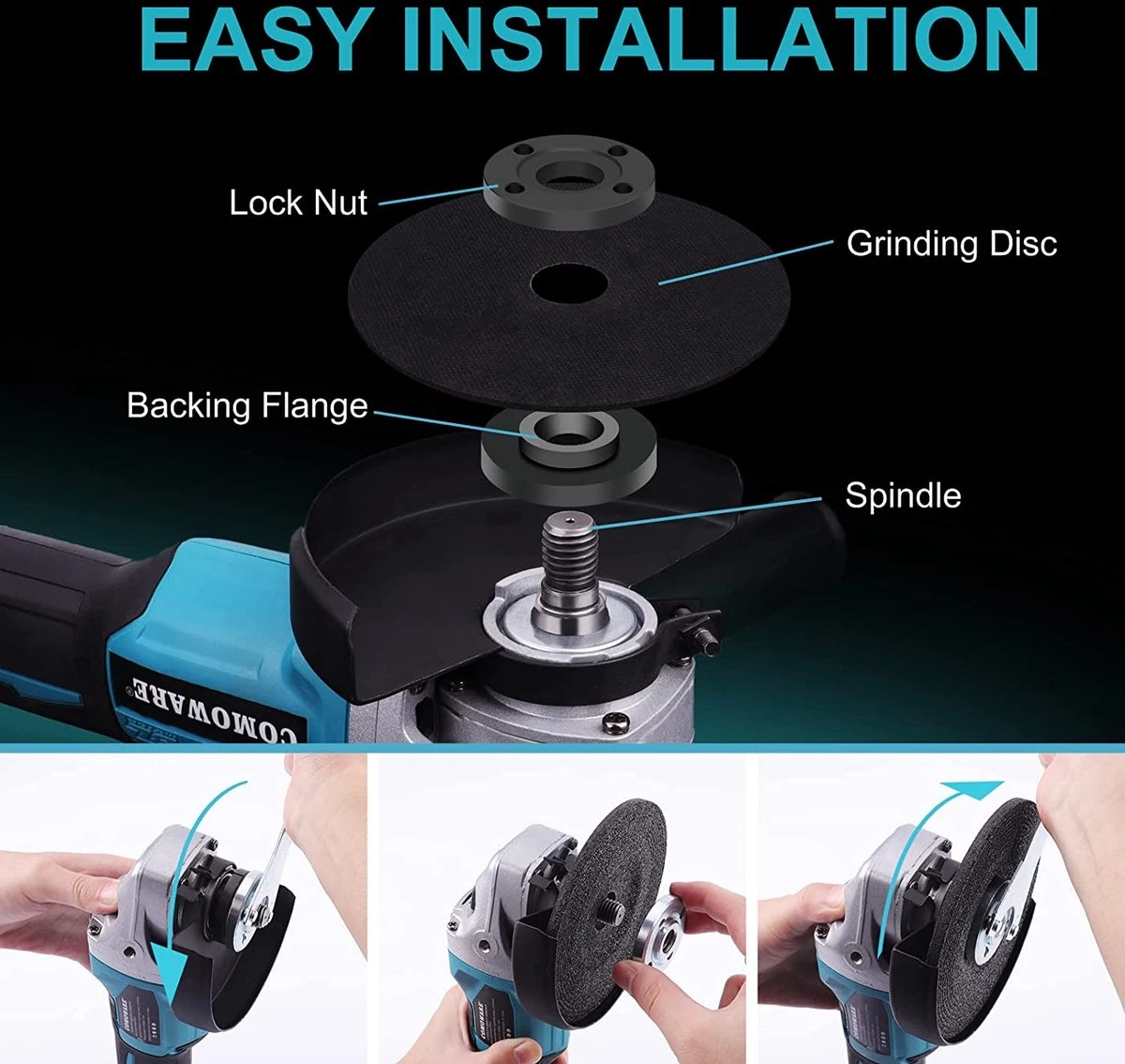 Deutsche Stahl Haakse Slijper - Slijptol - Gereedschap - Slijpmachine - Draadloos - 24V Accu - 2 Batterijen - 7000RPM - 1 Uur Snellader - 2 Zaagblad Van 125mm - Softgrip - Met Tas - Blauw 4 Deutsche Stahl Haakse Slijper - Slijptol - Gereedschap - Slijpmachine - Draadloos - 24V Accu - 2 Batterijen - 7000RPM - 1 Uur Snellader - 2 Zaagblad Van 125mm - Softgrip - Met Tas - Blauw - Afbeelding 4