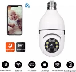 Wifi Panorama Camera - 1080p-5G-Beveiligingscamera - IP Camera - Camerabewaking - E27 Dikke Fitting- Spy Camera - 2-Weg Audio - Beweeg En Geluidsdetectie - Nachtvisie - Draadloos - Huisdiercamera - Opslag In Cloud & App - Lamp Camera - 360 Graden