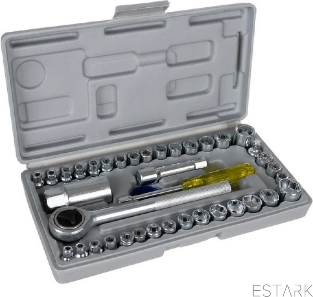 ESTARK® Professionele XL 40-Delige Dopsleutel Set - Met Momentsleutel Ratel & Verlengstuk - Doppenset Doppendoos Torx/Inbus/Hex/Kruiskop/Philips Bit Doppen Set - Ratelset - Met Snelwisselsysteem - 1/4" & 1/2" Inch Doppenset 5 ESTARK® Professionele XL 40-Delige Dopsleutel Set - Met Momentsleutel Ratel & Verlengstuk - Doppenset Doppendoos Torx/Inbus/Hex/Kruiskop/Philips Bit Doppen Set - Ratelset - Met Snelwisselsysteem - 1/4" & 1/2" Inch Doppenset - Afbeelding 5