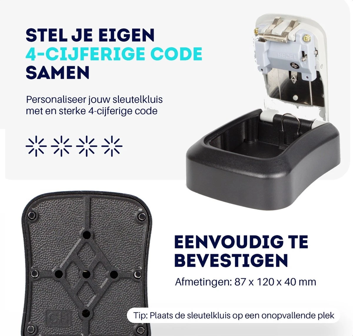 Sleutelkluis Met Code Voor Buiten – Sleutelkastje Met Cijferslot Voor Thuiszorg – Metaal – Wandmontage – Zwart/Grijs 3 Sleutelkluis Met Code Voor Buiten – Sleutelkastje Met Cijferslot Voor Thuiszorg – Metaal – Wandmontage – Zwart/Grijs - Afbeelding 3