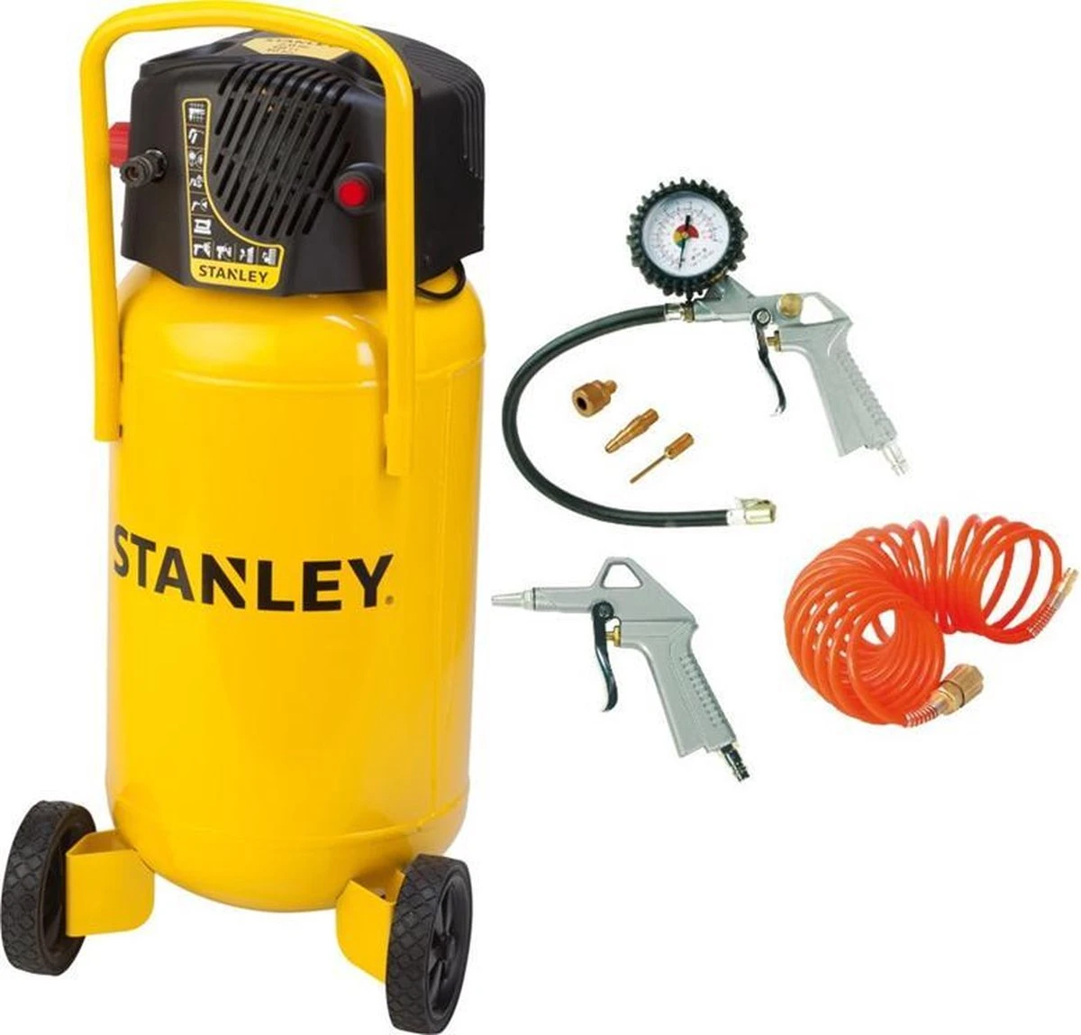 STANLEY Compressor D230/10/50V - Olievrij - 10 Bar - 50 Liter Tank - Inclusief 6-delige Accessoire Set 1 STANLEY Compressor D230/10/50V - Olievrij - 10 Bar - 50 Liter Tank - Inclusief 6-delige Accessoire Set