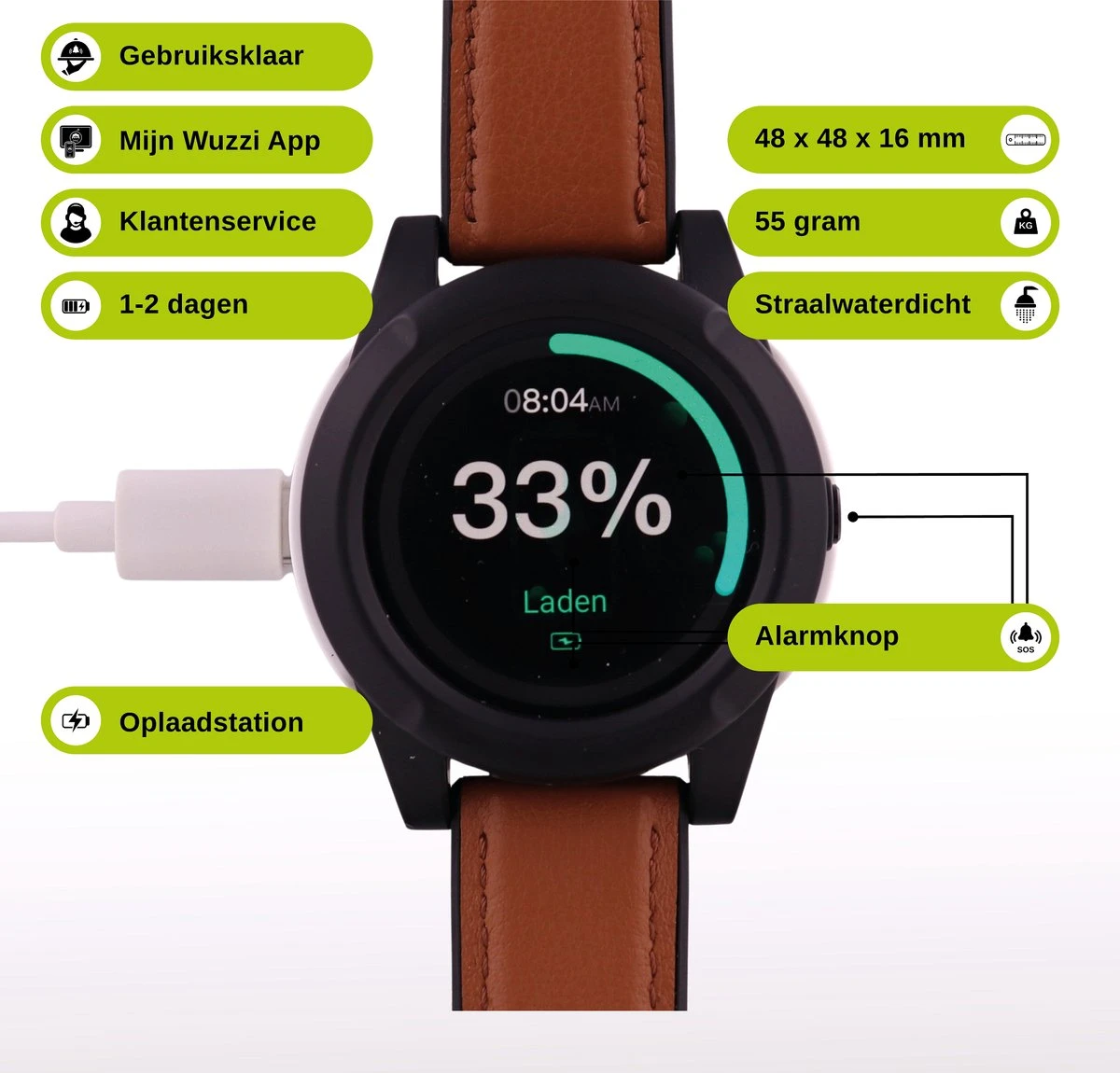 Wuzzi Watch Orion - Personenalarmering Voor Binnen En Buiten - Senioren Alarm - Sportief Alarmhorloge - Bruin 7 Wuzzi Watch Orion - Personenalarmering Voor Binnen En Buiten - Senioren Alarm - Sportief Alarmhorloge - Bruin - Afbeelding 7