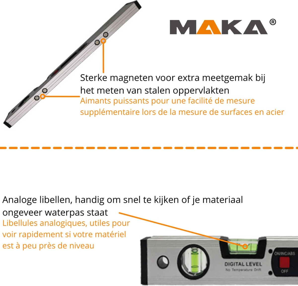 MAKA Digitale Waterpas - 400mm - Magnetisch - Incl. Batterijen 3 MAKA Digitale Waterpas - 400mm - Magnetisch - Incl. Batterijen - Afbeelding 3