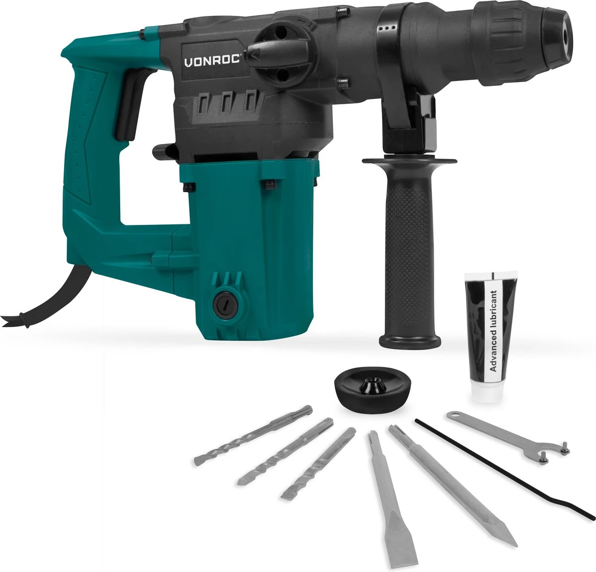 VONROC Boorhamer 1050W – 4,5 Joule – SDS Plus – 3 Functies – Incl. 3 SDS-plus Boren En 2 SDS-plus Beitels 1 VONROC Boorhamer 1050W – 4,5 Joule – SDS Plus – 3 Functies – Incl. 3 SDS-plus Boren En 2 SDS-plus Beitels