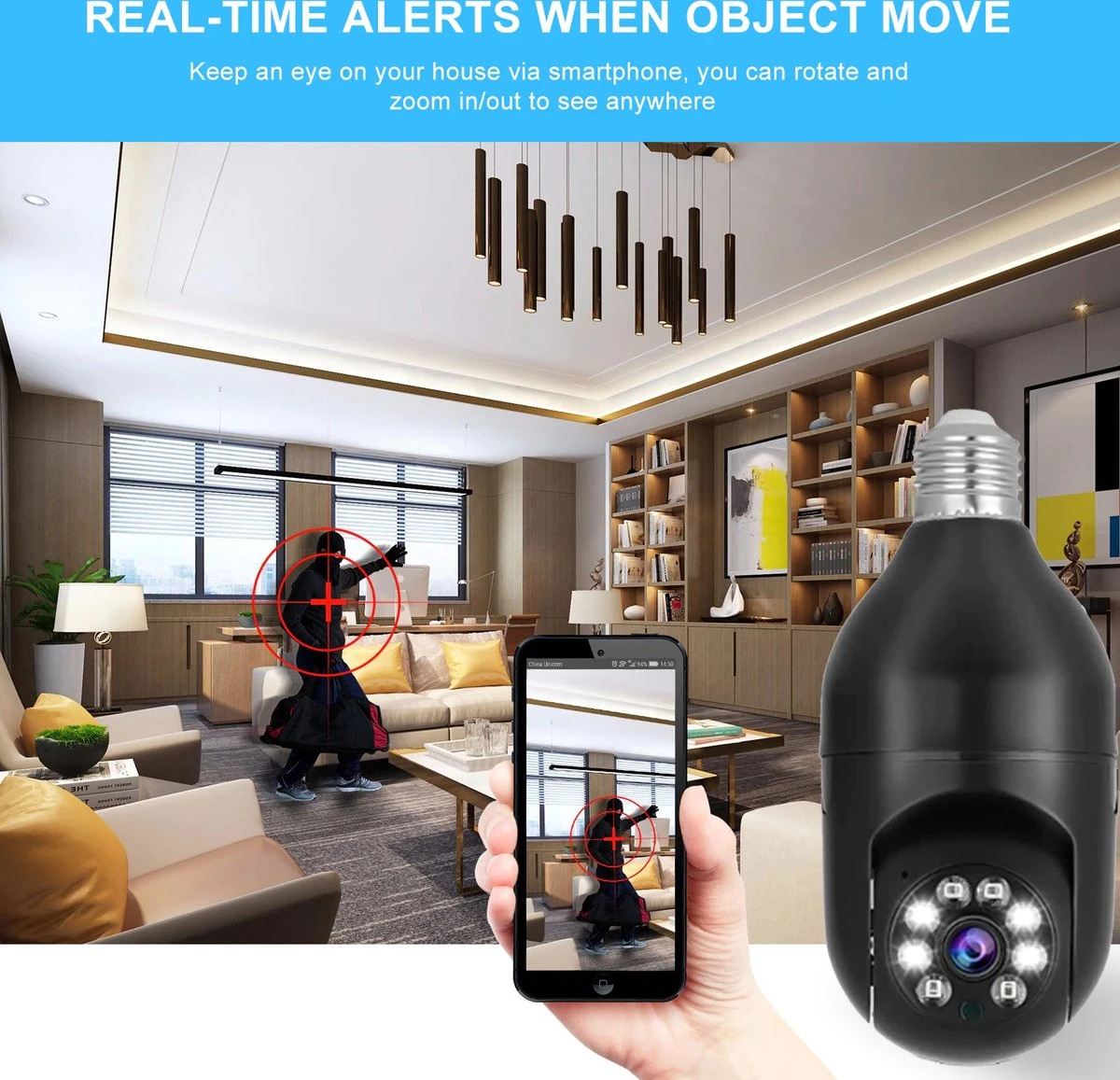 PuroTech Beveiligingscamera Zwart - IP Camera - E27 Dikke Fitting- Spy Camera - 2-Weg Audio - Beweeg En Geluidsdetectie - Nachtvisie - Draadloos - Huisdiercamera - Opslag In Cloud & App - Lamp Camera - 360 Graden Panoramisch 2 PuroTech Beveiligingscamera Zwart - IP Camera - E27 Dikke Fitting- Spy Camera - 2-Weg Audio - Beweeg En Geluidsdetectie - Nachtvisie - Draadloos - Huisdiercamera - Opslag In Cloud & App - Lamp Camera - 360 Graden Panoramisch - Afbeelding 2