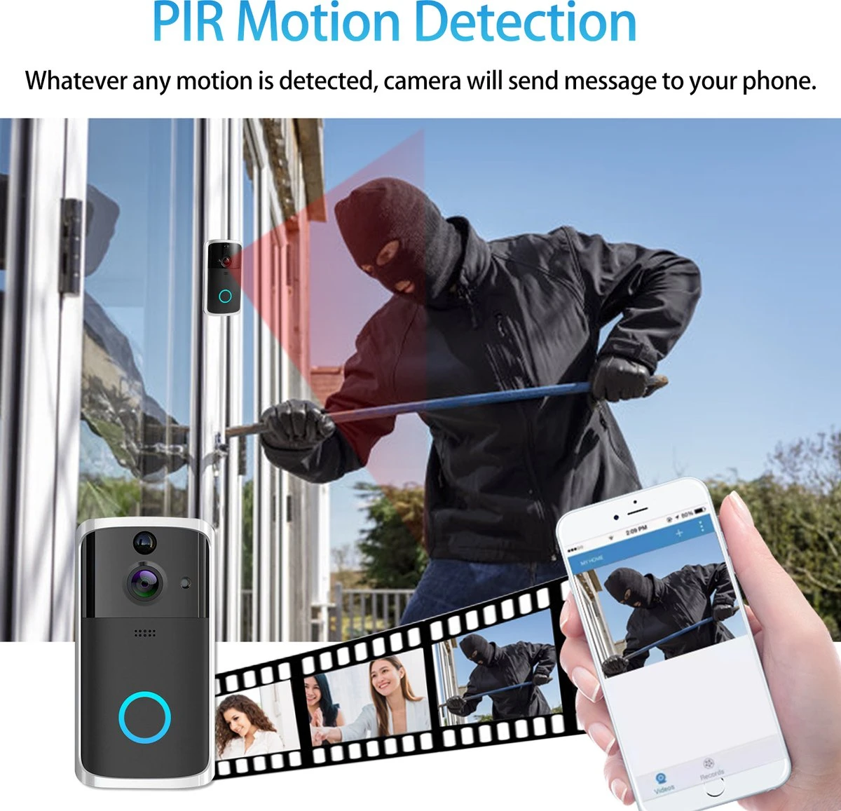 Merkloos LBP Video Deurbel Met HD Camera En Wifi - Zwart - Draadloos - Met Gong, 3 Oplaadbare Batterijen En 32GB Geheugenkaart 4 Merkloos LBP Video Deurbel Met HD Camera En Wifi - Zwart - Draadloos - Met Gong, 3 Oplaadbare Batterijen En 32GB Geheugenkaart - Afbeelding 4