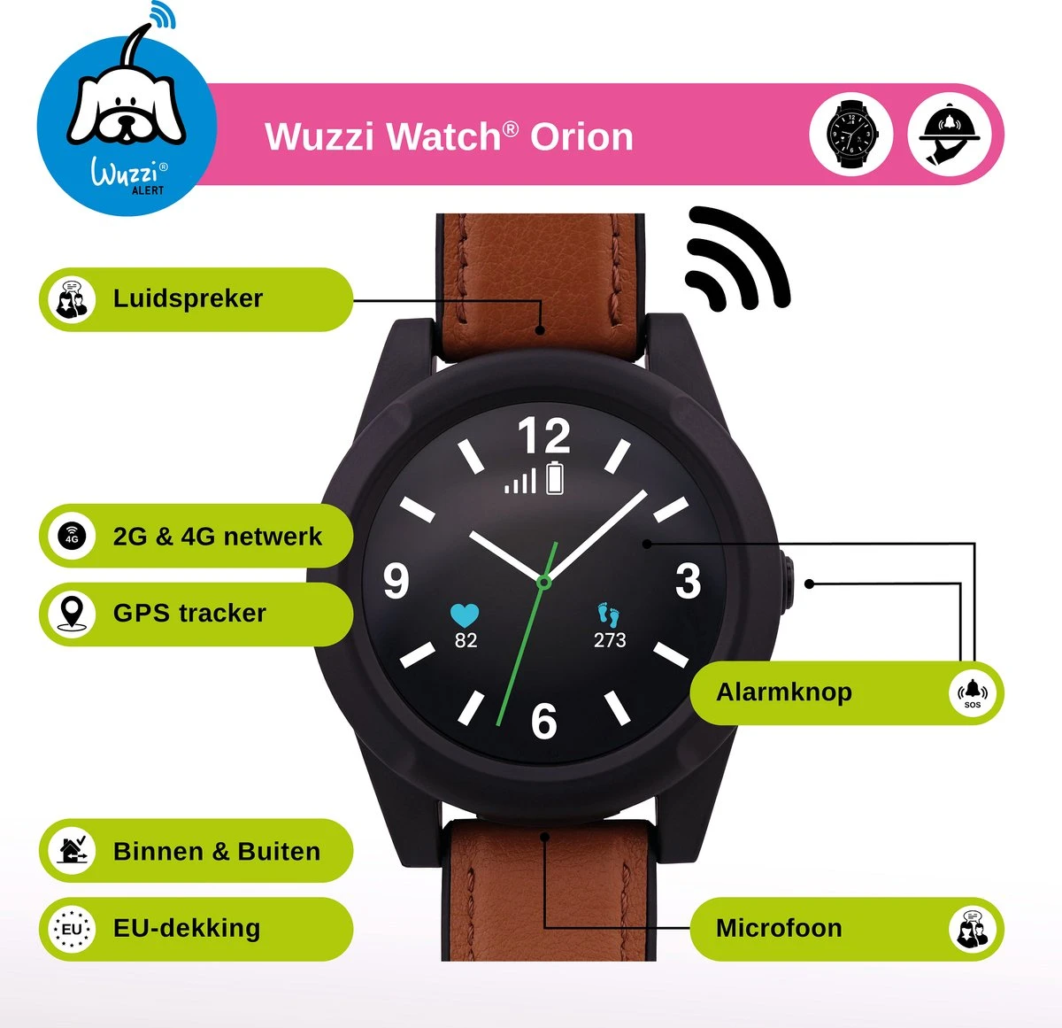 Wuzzi Watch Orion - Personenalarmering Voor Binnen En Buiten - Senioren Alarm - Sportief Alarmhorloge - Bruin 4 Wuzzi Watch Orion - Personenalarmering Voor Binnen En Buiten - Senioren Alarm - Sportief Alarmhorloge - Bruin - Afbeelding 4