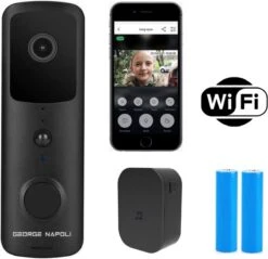 George Napoli Video Deurbel Full HD 1080P - Draadloze Deurbel – Deurbel Met Camera - WiFi Deurbel - Infrarood - Oplaadbaar - Met Gong - Zwart