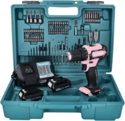 Makita DF333DWAP2 12 Volt Accuboormachine ROZE Met 2x Accu En 74 Delige Bitset In Koffer
