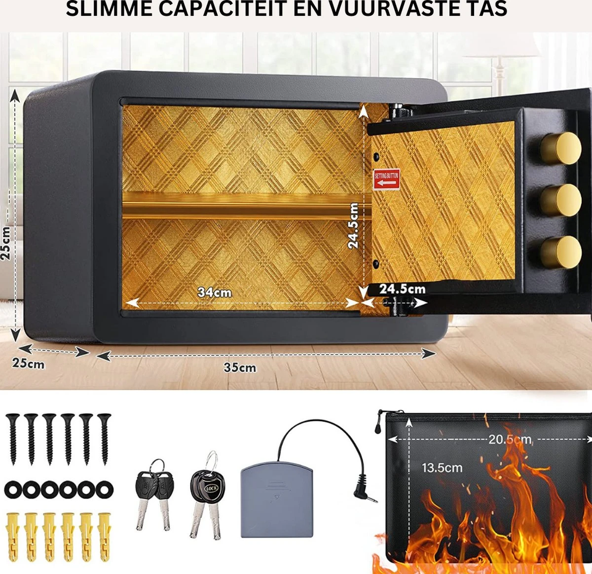 Merkloos Brandwerende Kluis - Anti Diefstal - Brandwerend - Waterdicht - Elektronische Kluis - Waterdichte Portemonnee - Digitale Thuiskluis - Toetsenbord - LED-licht - Externe Batterijbox - Veilig Voor Geld - Sieraden - Documenten - Beveiliging 3 Merkloos Brandwerende Kluis - Anti Diefstal - Brandwerend - Waterdicht - Elektronische Kluis - Waterdichte Portemonnee - Digitale Thuiskluis - Toetsenbord - LED-licht - Externe Batterijbox - Veilig Voor Geld - Sieraden - Documenten - Beveiliging - Afbeelding 3