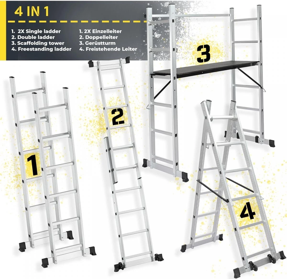 Jago - Steiger - Multifuncitionele Ladder - Ladderrek - Werkblad - Werkplatform - 4 In 1 9 Jago - Steiger - Multifuncitionele Ladder - Ladderrek - Werkblad - Werkplatform - 4 In 1 - Afbeelding 9