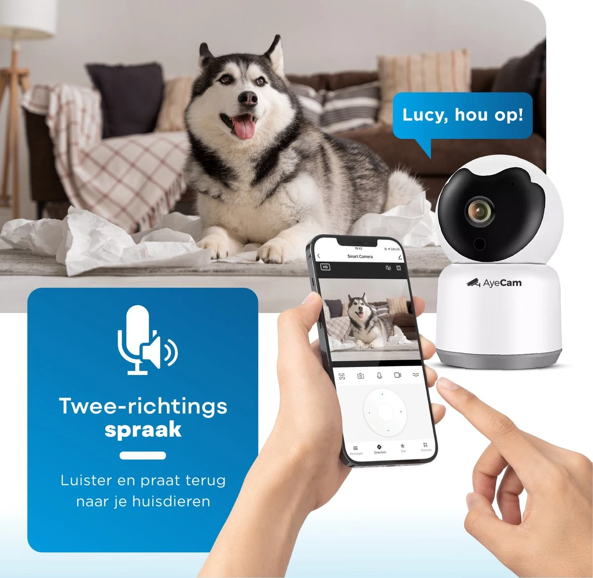 AyeCam Huisdiercamera - Met App - Incl. 32GB SD - WiFi - Beweeg & Geluidsdetectie - Beveiligingscamera - Hondencamera 6 AyeCam Huisdiercamera - Met App - Incl. 32GB SD - WiFi - Beweeg & Geluidsdetectie - Beveiligingscamera - Hondencamera - Afbeelding 6