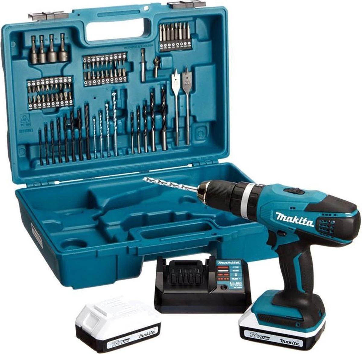 Makita HP457DWE10 Klopboor-/Schroefmachine -18 V - Met 74-Delige Accesoireset 1 Makita HP457DWE10 Klopboor-/Schroefmachine -18 V - Met 74-Delige Accesoireset
