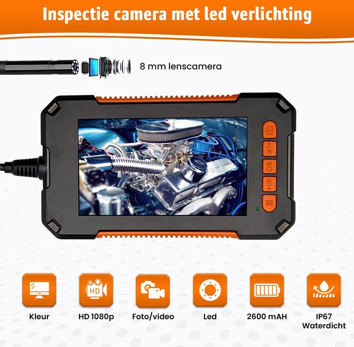 Sightstrong Inspectiecamera Met Scherm 5M - 1080P HD - 4.3 Inch LCD Scherm - Incl. 32GB SD-Kaart- IP67 Waterdicht - LED Verlichting - Endoscoop - Inspectie Camera 4 Sightstrong Inspectiecamera Met Scherm 5M - 1080P HD - 4.3 Inch LCD Scherm - Incl. 32GB SD-Kaart- IP67 Waterdicht - LED Verlichting - Endoscoop - Inspectie Camera - Afbeelding 4