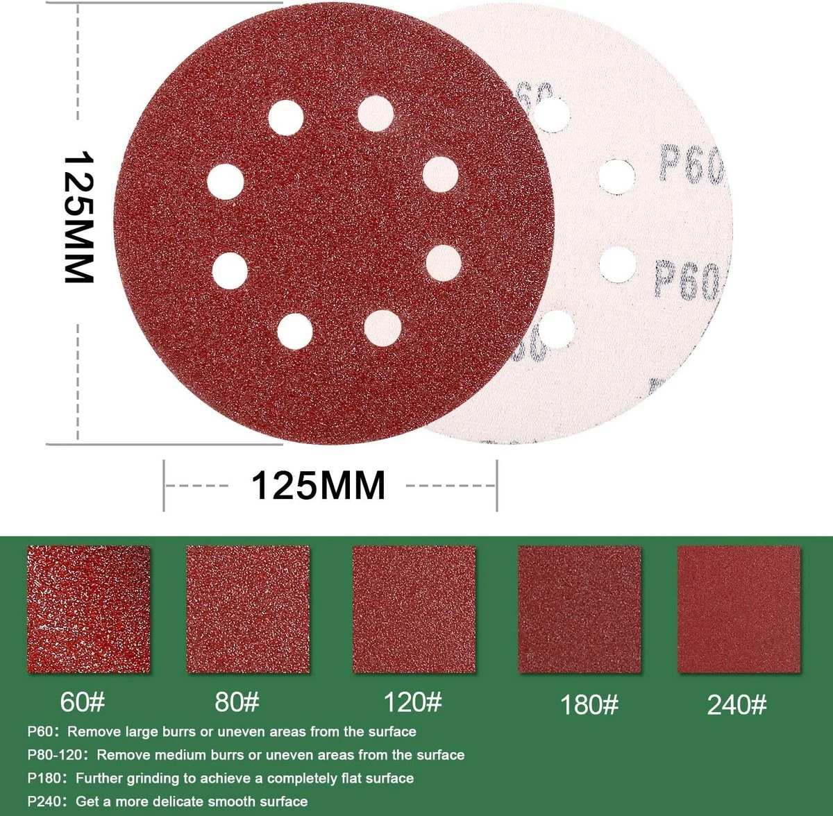 Faseras Schuurschijf/Schuurpapier Set - 120 Stuks - 125MM - 60/80/120/180/240 Grit - Klittenbandbevestiging - Voor Excentrische Schuurmachines 2 Faseras Schuurschijf/Schuurpapier Set - 120 Stuks - 125MM - 60/80/120/180/240 Grit - Klittenbandbevestiging - Voor Excentrische Schuurmachines - Afbeelding 2