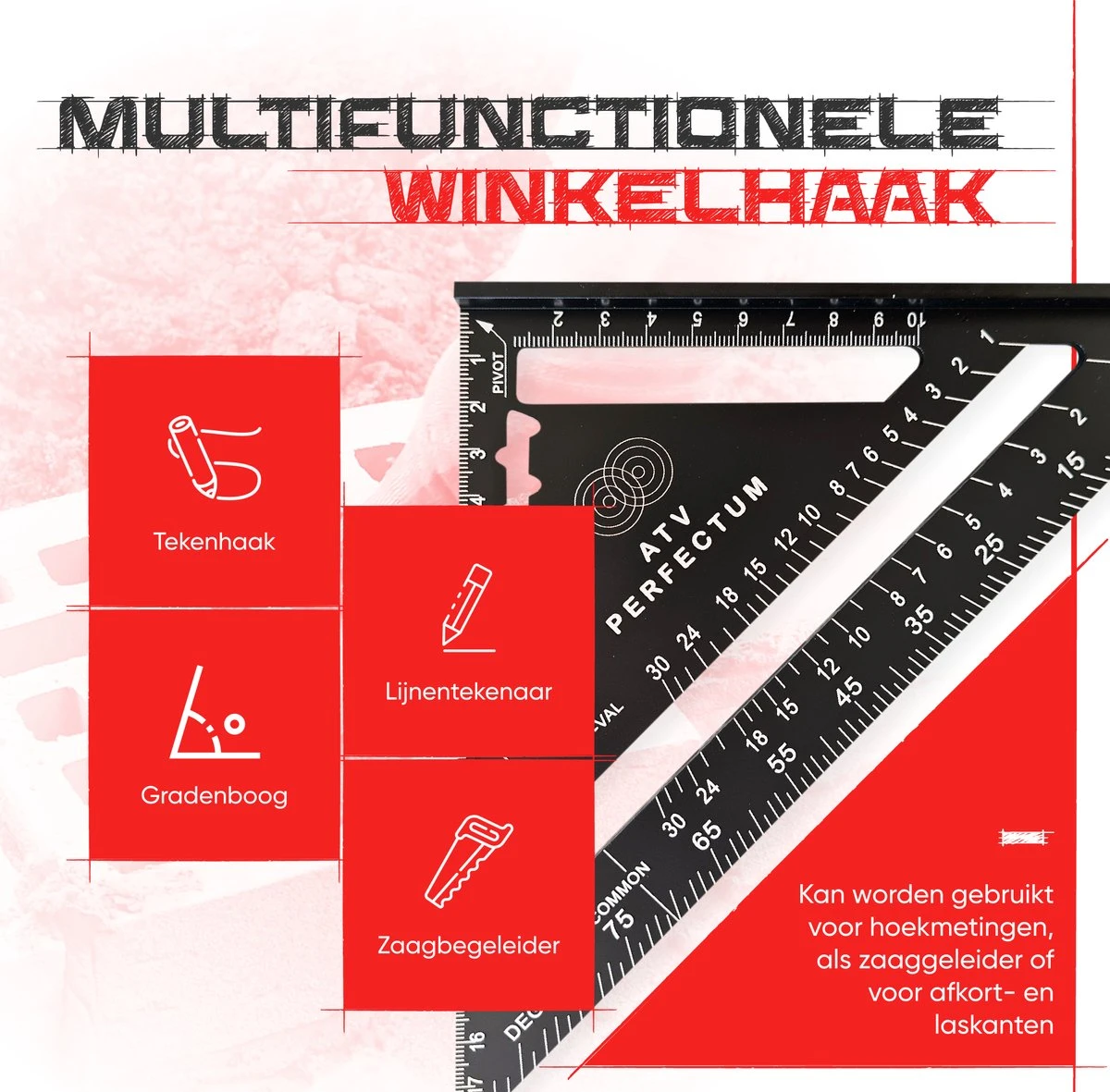 Winkelhaak Set - Incl. Markeerpotlood + 6 Navullingen - Blokhaak - Zwaaihaak - Schrijfhaak - Speed Square - Metalen Winkelhaak - 5 In 1 Winkelhaak 4 Winkelhaak Set - Incl. Markeerpotlood + 6 Navullingen - Blokhaak - Zwaaihaak - Schrijfhaak - Speed Square - Metalen Winkelhaak - 5 In 1 Winkelhaak - Afbeelding 4