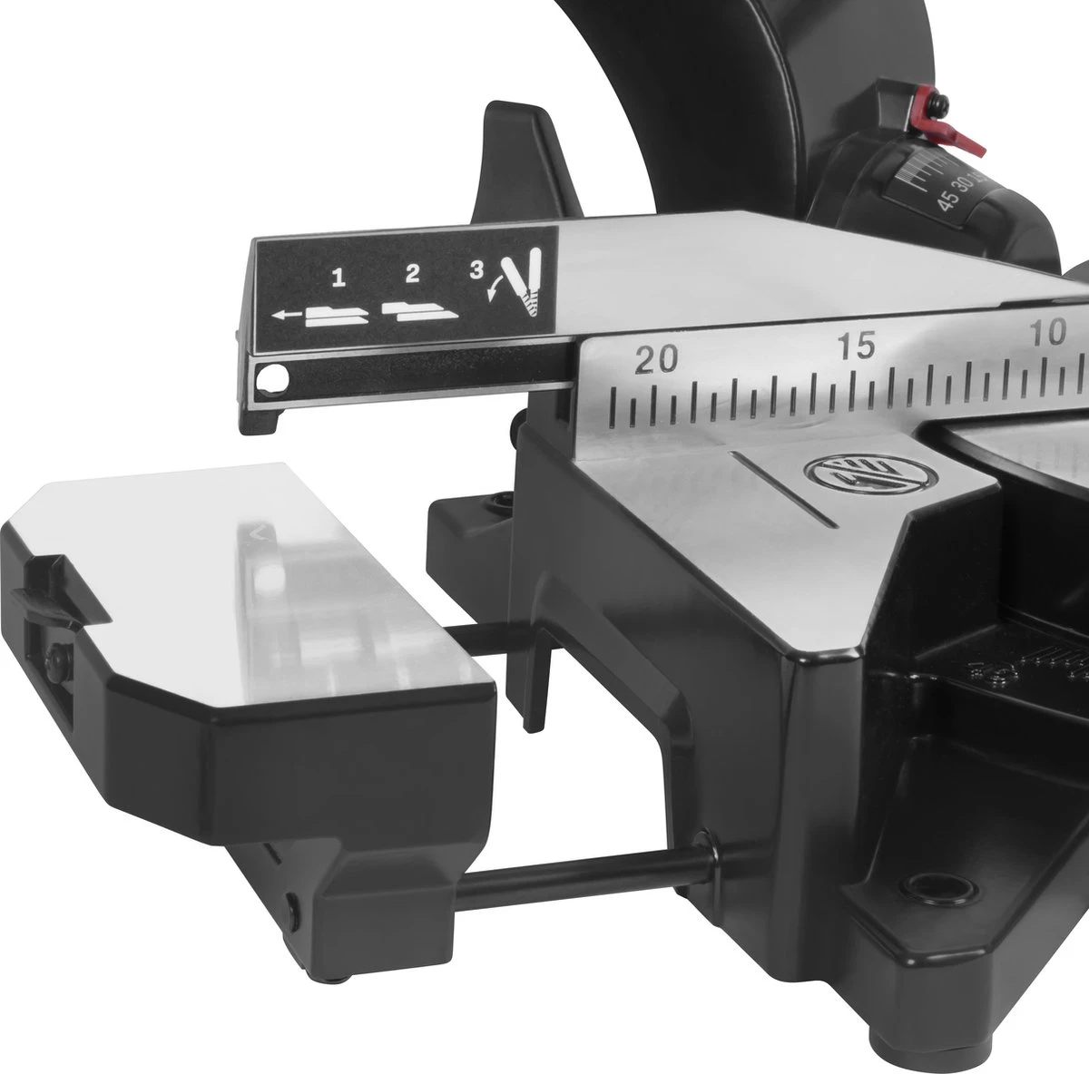 VONROC PRO Afkortzaag - Kapzaag - Verstekzaag – 2200W - Ø255mm – Zaagt Hout, Kunststof En Metaal – Instelbare Snelheid – Zaagcapaciteit 340mm –Verstelbare Tafelverbreders – Trekfunctie – Kantelbaar – Lengtestop - Incl. Zaagblad, Laser & LED 3 VONROC PRO Afkortzaag - Kapzaag - Verstekzaag – 2200W - Ø255mm – Zaagt Hout, Kunststof En Metaal – Instelbare Snelheid – Zaagcapaciteit 340mm –Verstelbare Tafelverbreders – Trekfunctie – Kantelbaar – Lengtestop - Incl. Zaagblad, Laser & LED - Afbeelding 3