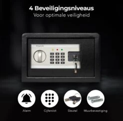 LifeGoods Elektronische Kluis - Cijferslot - Sleutel - Muurbevestiging - 4,3cm Deur - 130dB Alarm - 8L - 31x20x20cm - 4,5KG - Staal - Zwart -Makita || Merkloos || Stanley Verkoopwinkel 1200x1185 22